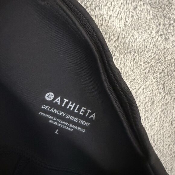 Athleta Delancy Shine Tight Leggings L Pants Pull On Black Active Faux Leather - Picture 2 of 8